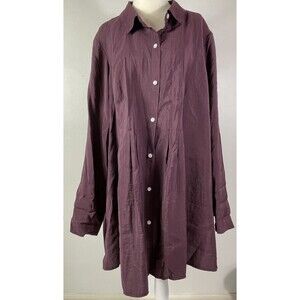 J Jill Long Tunic Top XLT Burgundy Shirt Dress Pleated Full Button Classy Tencel